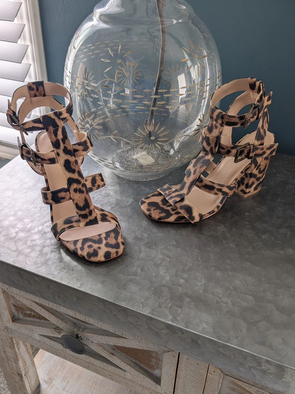 VENUS Leopard Print Strappy Block Heel Sandals - Brown/Black